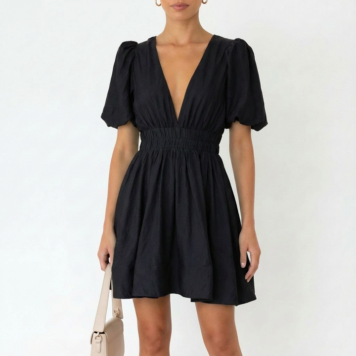 Luna | Abito Mini Donna con Maniche a Sbuffo e Scollo a V | Romantico