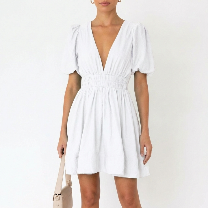 Luna | Abito Mini Donna con Maniche a Sbuffo e Scollo a V | Romantico