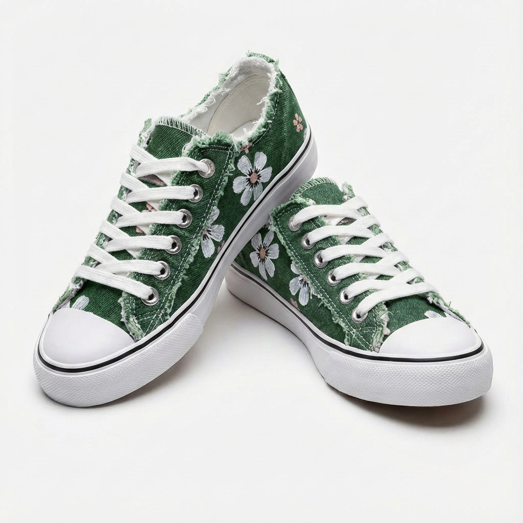 Luna | Mujer Zapatillas Lona Con Estampado Floral Y Cordones | Romántico