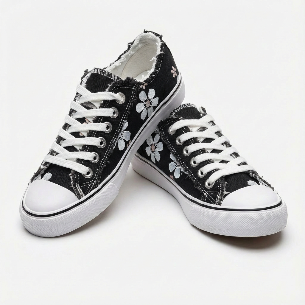 Luna | Mujer Zapatillas Lona Con Estampado Floral Y Cordones | Romántico