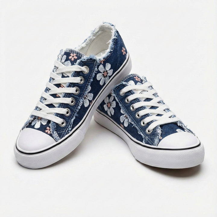 Luna | Mujer Zapatillas Lona Con Estampado Floral Y Cordones | Romántico