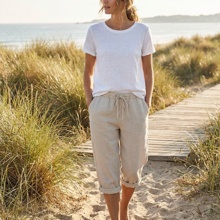 Luna | Pantaloni Capri Donna con Vita con Laccio e Orlo Ripiegato | Informale