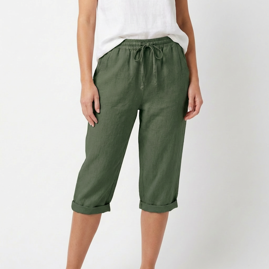 Luna | Pantaloni Capri Donna con Vita con Laccio e Orlo Ripiegato | Informale