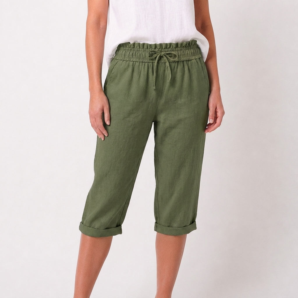 Luna | Pantalón Capri Mujer Con Cintura Con Cordón Y Bajo Doblado | Casual