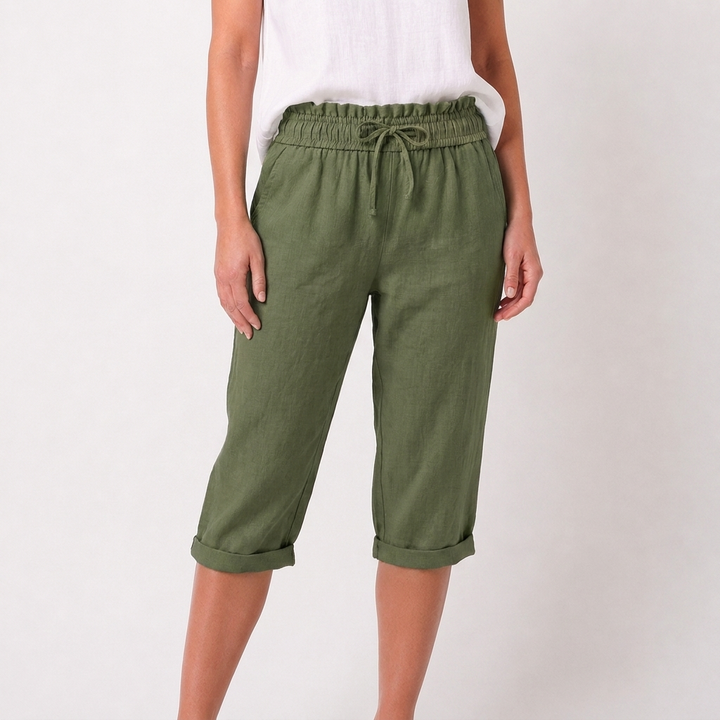 Luna | Pantalón Capri Mujer Con Cintura Con Cordón Y Bajo Doblado | Casual