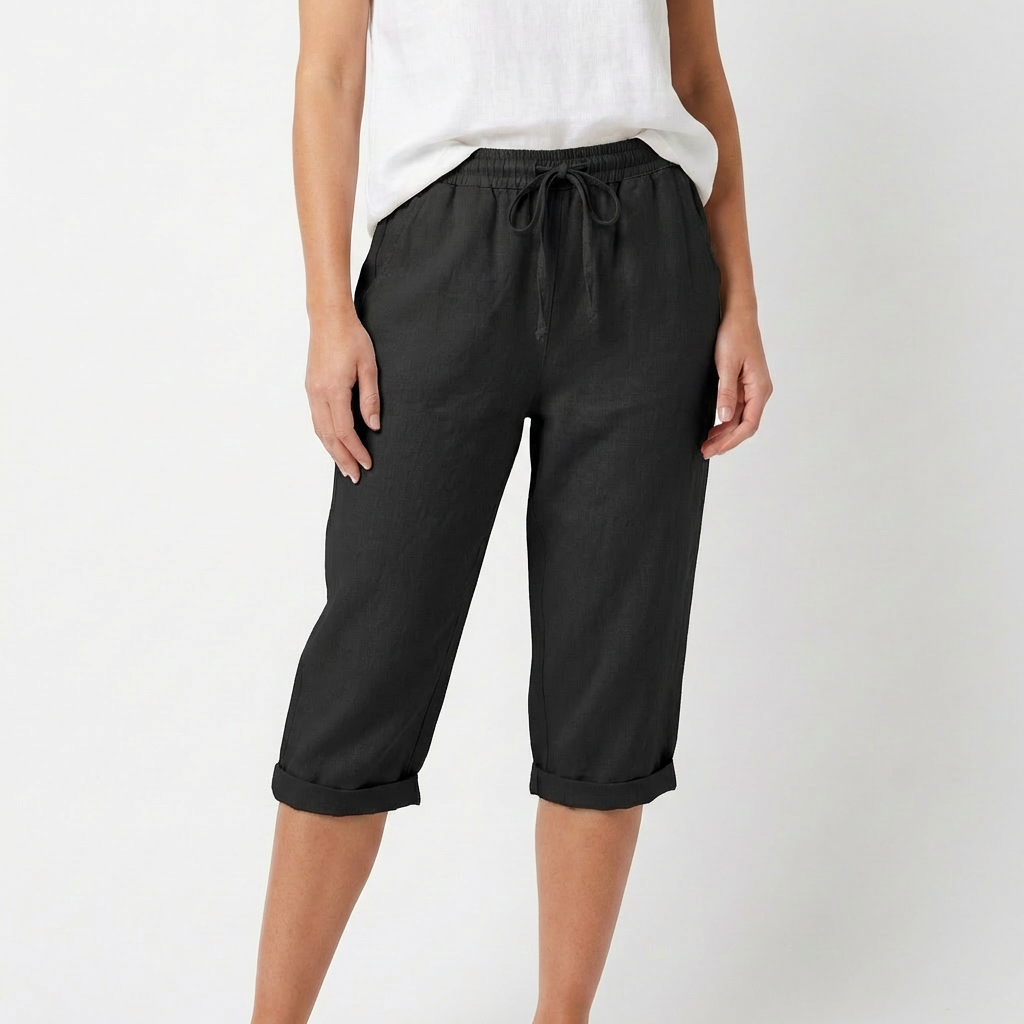 Luna | Pantaloni Capri Donna con Vita con Laccio e Orlo Ripiegato | Informale