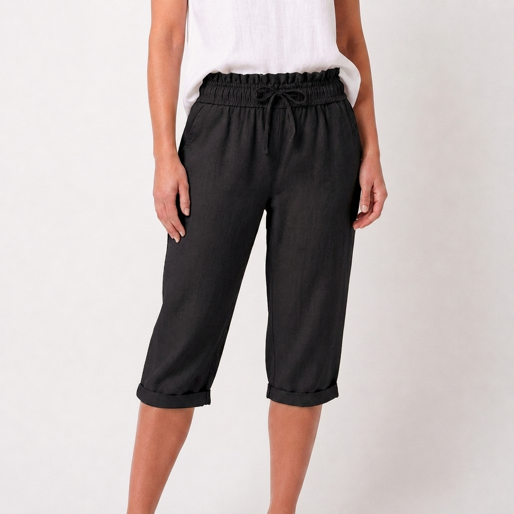 Luna | Pantalón Capri Mujer Con Cintura Con Cordón Y Bajo Doblado | Casual