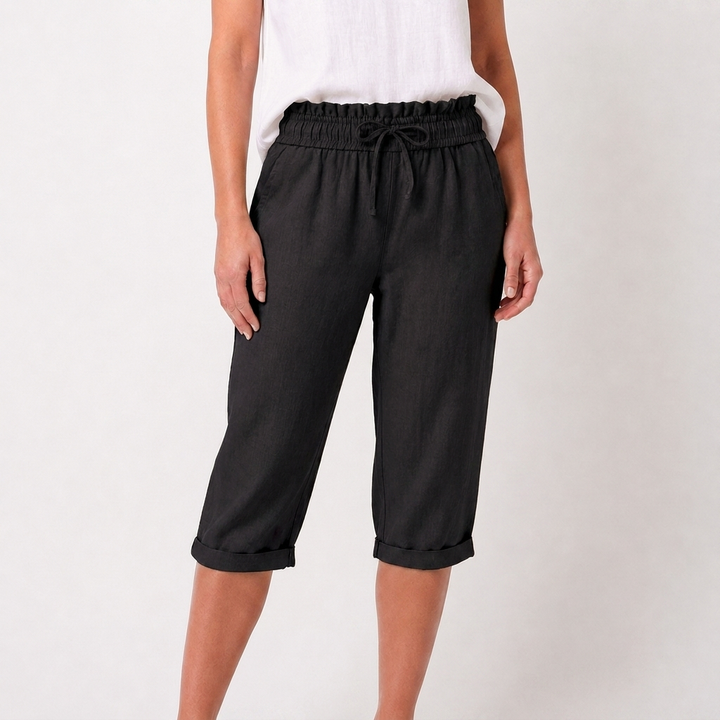 Luna | Pantalón Capri Mujer Con Cintura Con Cordón Y Bajo Doblado | Casual