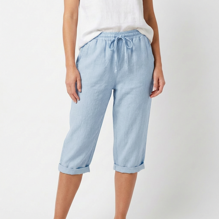Luna | Pantaloni Capri Donna con Vita con Laccio e Orlo Ripiegato | Informale