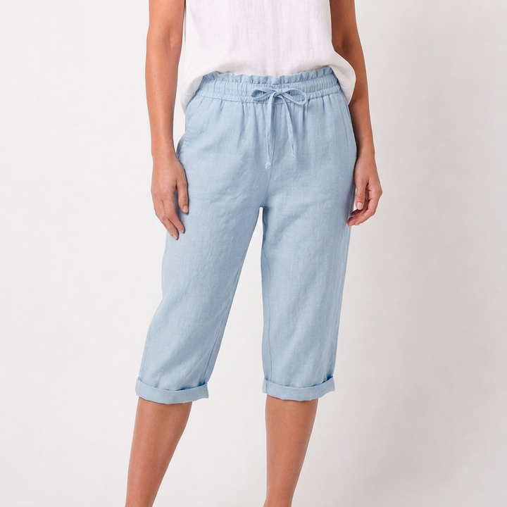 Luna | Pantalón Capri Mujer Con Cintura Con Cordón Y Bajo Doblado | Casual