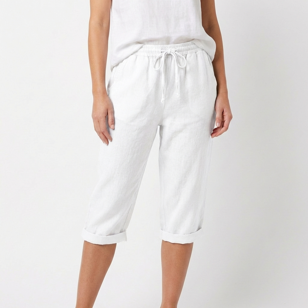 Luna | Pantaloni Capri Donna con Vita con Laccio e Orlo Ripiegato | Informale