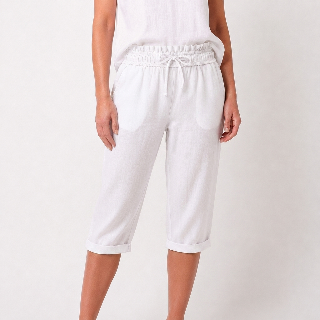 Luna | Pantalón Capri Mujer Con Cintura Con Cordón Y Bajo Doblado | Casual