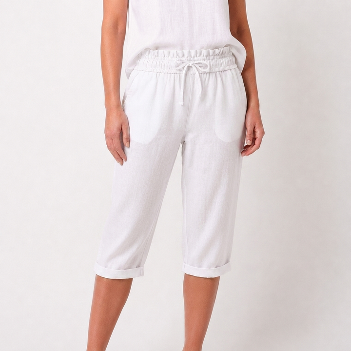 Luna | Pantalón Capri Mujer Con Cintura Con Cordón Y Bajo Doblado | Casual