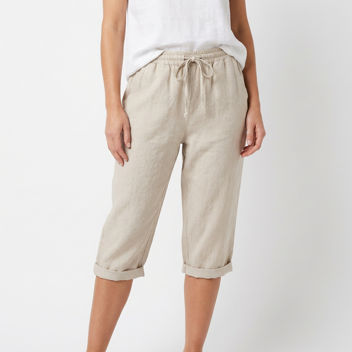 Luna | Pantaloni Capri Donna con Vita con Laccio e Orlo Ripiegato | Informale