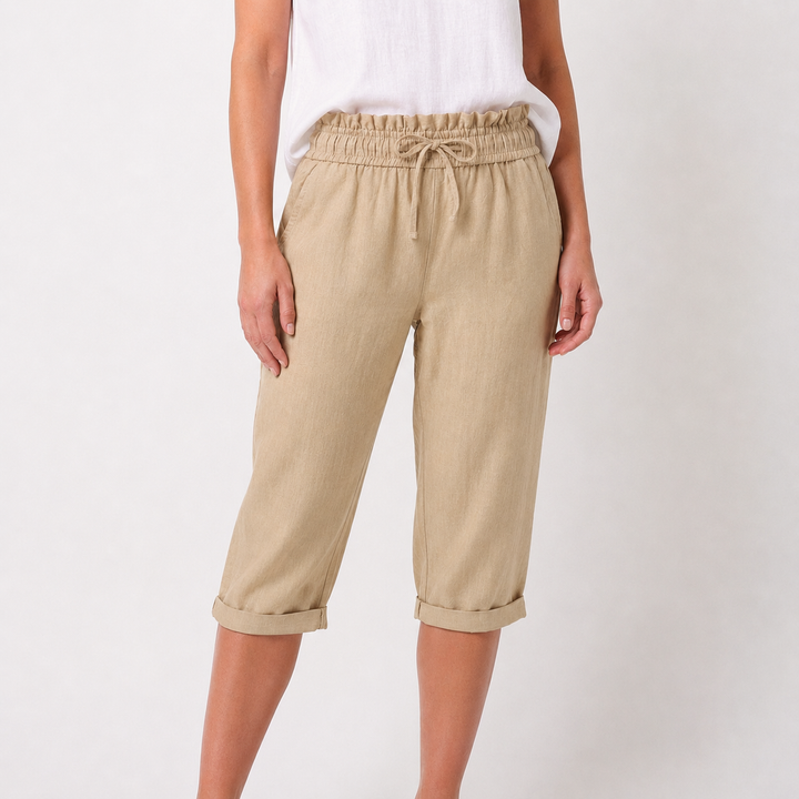 Luna | Pantalón Capri Mujer Con Cintura Con Cordón Y Bajo Doblado | Casual