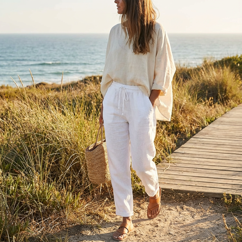 Luna | Pantalón Mujer Con Cintura Elástica Y Bajo Doblado | Casual