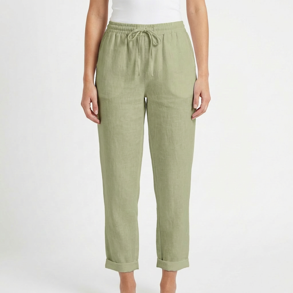 Luna | Pantalón Mujer Con Cintura Elástica Y Bajo Doblado | Casual