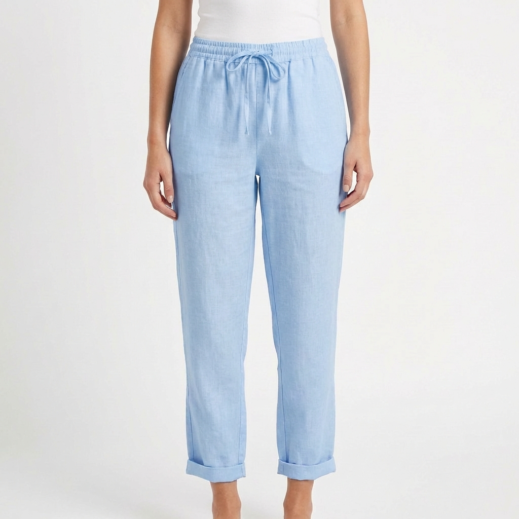 Luna | Pantalón Mujer Con Cintura Elástica Y Bajo Doblado | Casual