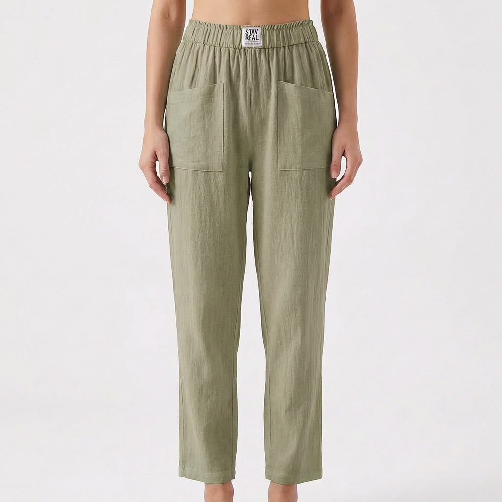 Luna | Pantalón Mujer Con Cintura Elástica Y Bolsillos Parche | Casual