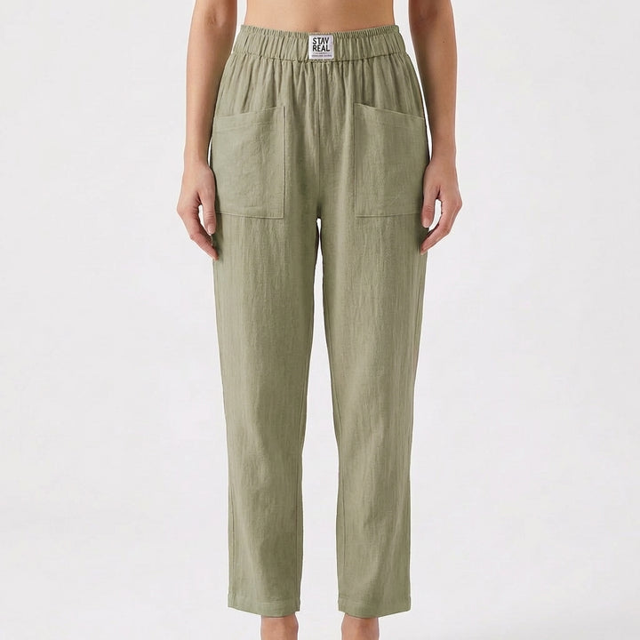 Luna | Pantalón Mujer Con Cintura Elástica Y Bolsillos Parche | Casual