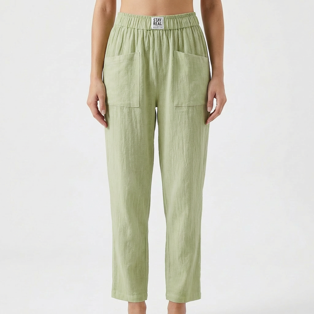 Luna | Pantalón Mujer Con Cintura Elástica Y Bolsillos Parche | Casual