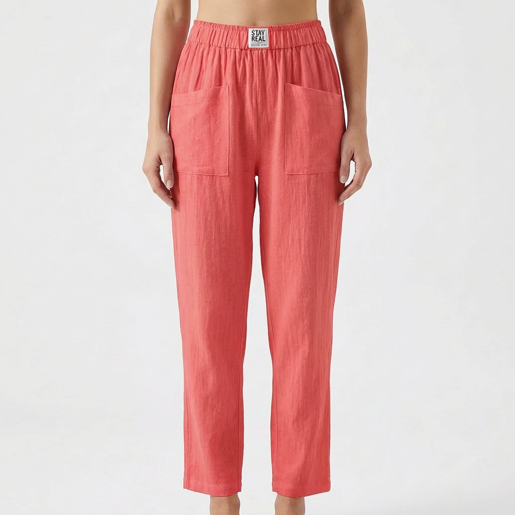 Luna | Pantalón Mujer Con Cintura Elástica Y Bolsillos Parche | Casual