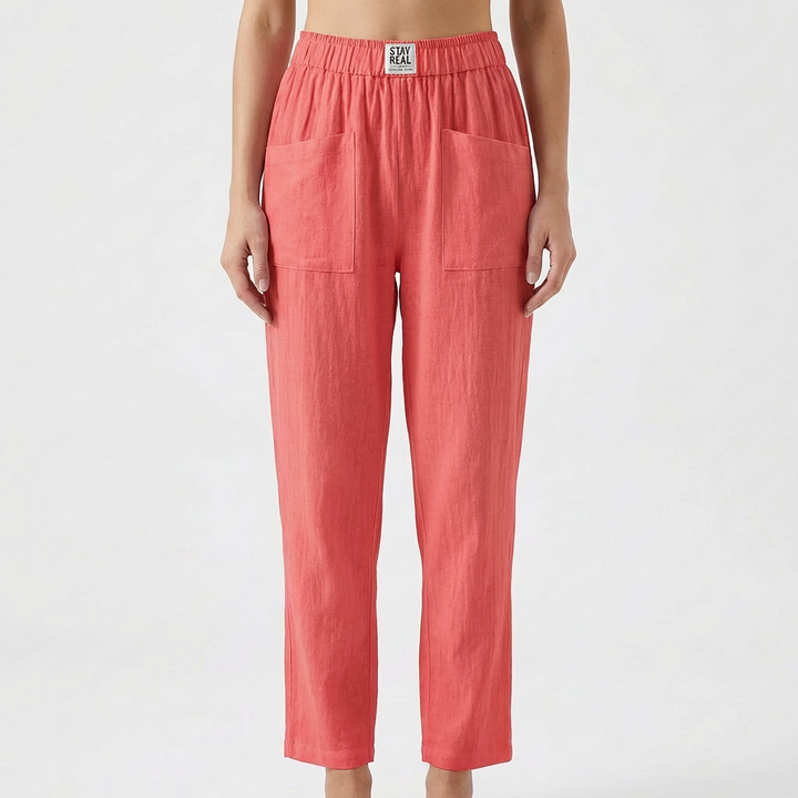 Luna | Pantalón Mujer Con Cintura Elástica Y Bolsillos Parche | Casual