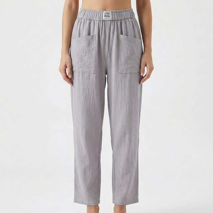Luna | Pantalón Mujer Con Cintura Elástica Y Bolsillos Parche | Casual