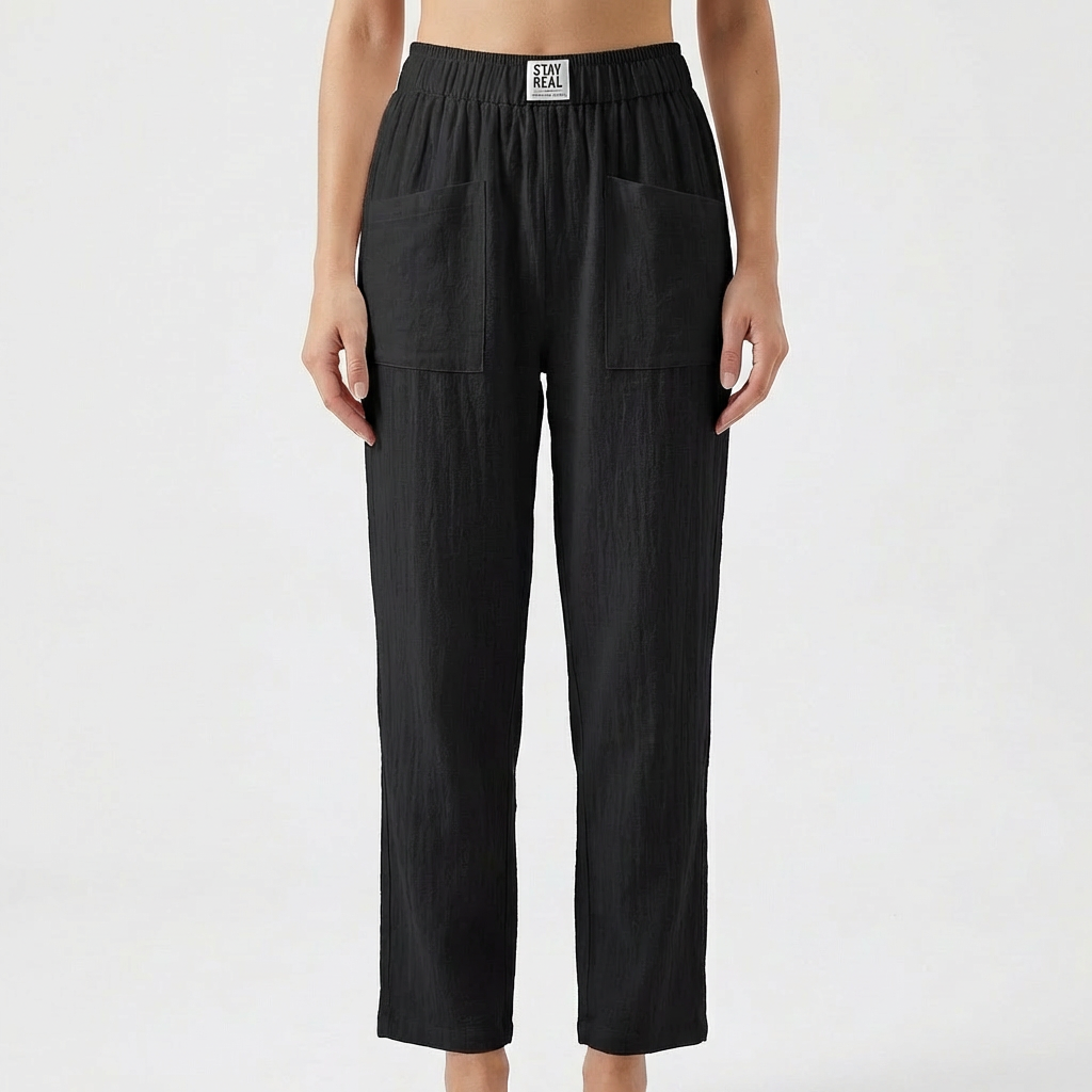 Luna | Pantalón Mujer Con Cintura Elástica Y Bolsillos Parche | Casual