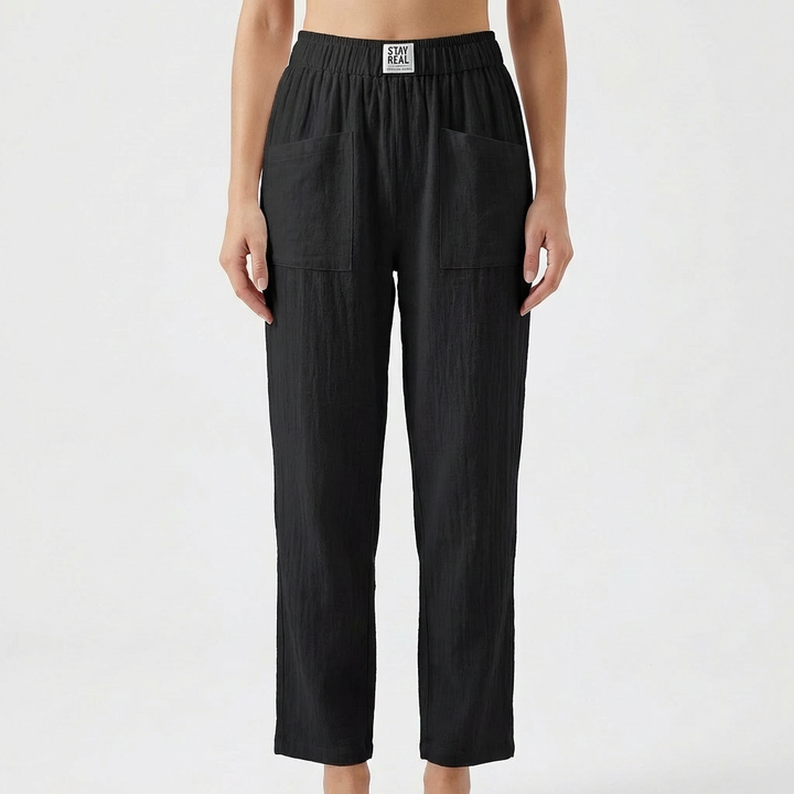 Luna | Pantalón Mujer Con Cintura Elástica Y Bolsillos Parche | Casual