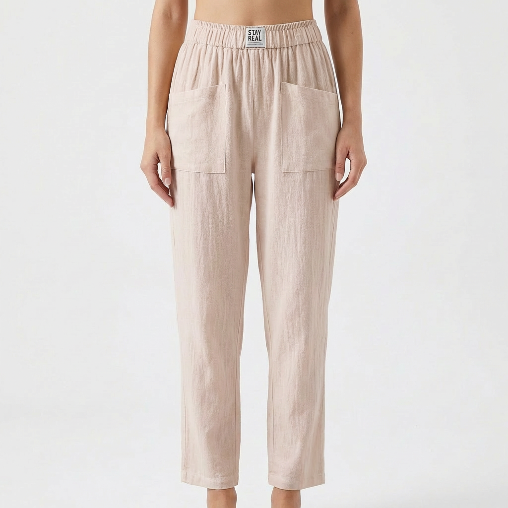 Luna | Pantalón Mujer Con Cintura Elástica Y Bolsillos Parche | Casual