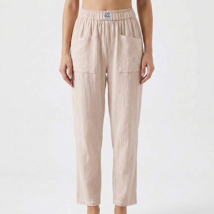 Luna | Pantalón Mujer Con Cintura Elástica Y Bolsillos Parche | Casual
