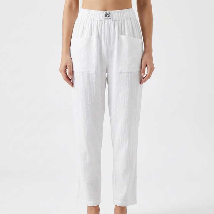 Luna | Pantalón Mujer Con Cintura Elástica Y Bolsillos Parche | Casual
