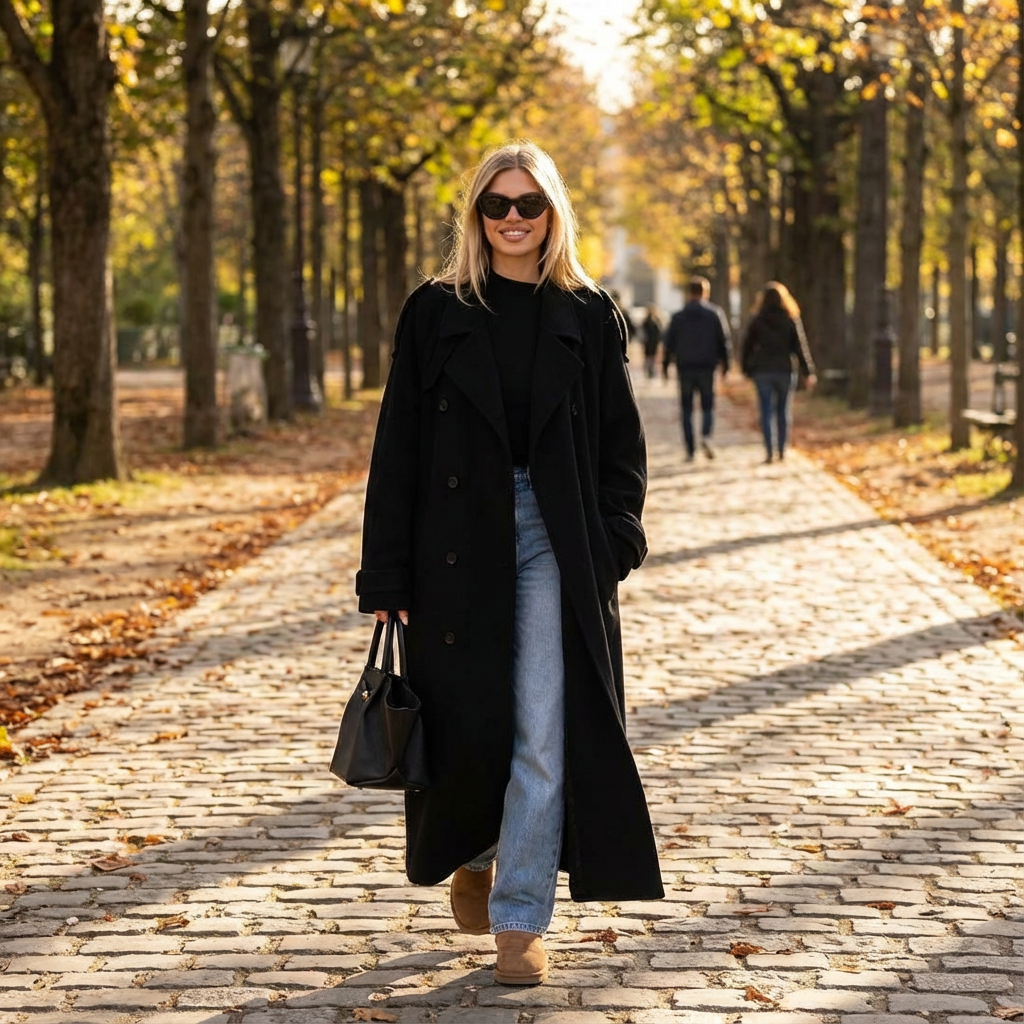 Maisie | Negro Abrigo Trench Cruzado de Mujer