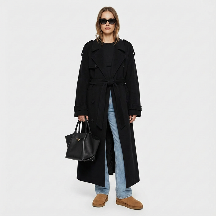 Maisie | Negro Abrigo Trench Cruzado de Mujer