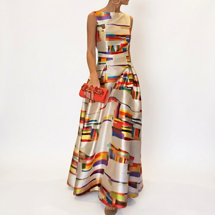 Maisie | Multicolor Vestido maxi acampanado sin mangas para mujer