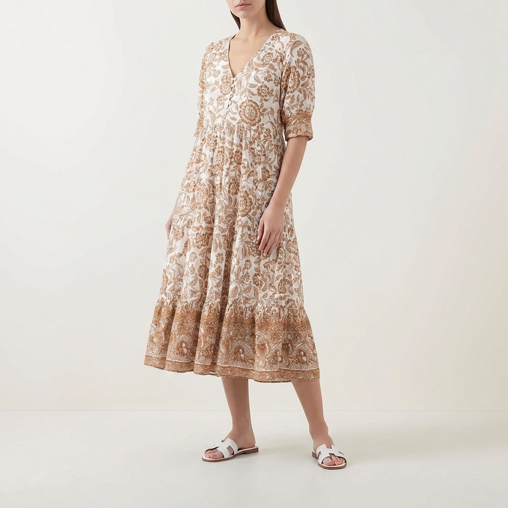 Marina | Abito Lungo Floreale con Scollo a V Donna Boho