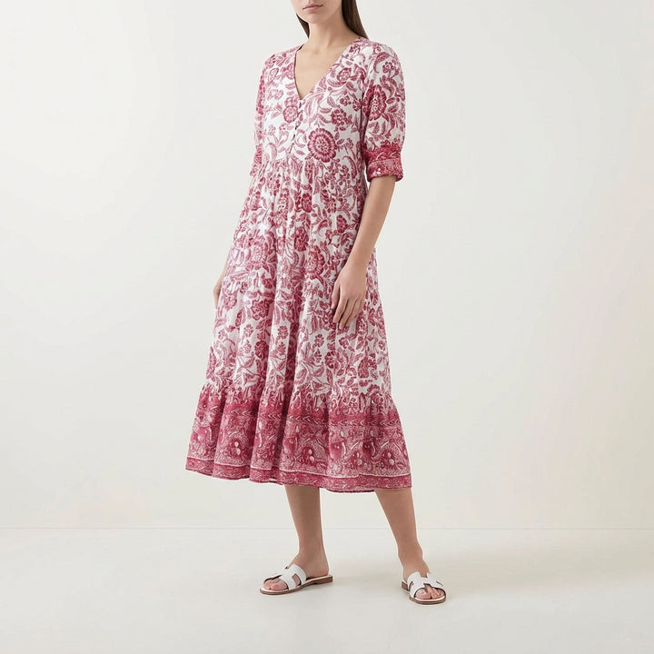 Marina | Abito Lungo Floreale con Scollo a V Donna Boho