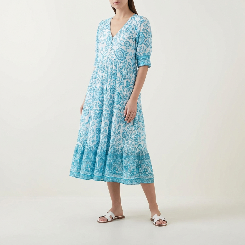 Marina | Abito Lungo Floreale con Scollo a V Donna Boho