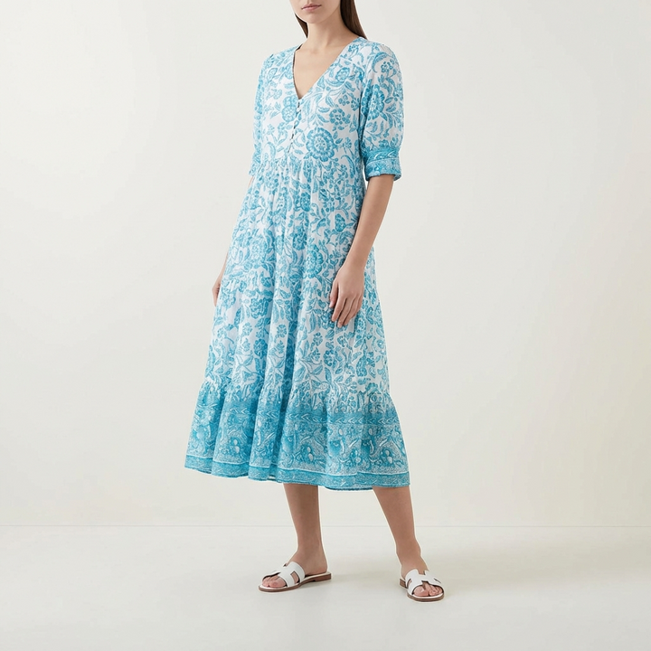 Marina | Abito Lungo Floreale con Scollo a V Donna Boho