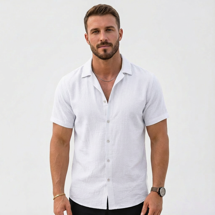 Mateo | Camisa Hombre Con Cuello Cubano Y Manga Corta | Veraniego
