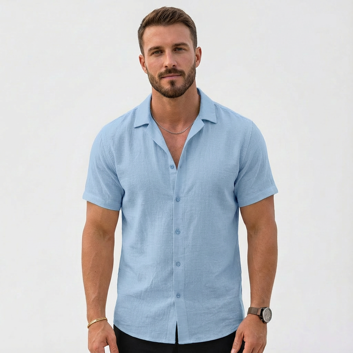 Mateo | Camisa Hombre Con Cuello Cubano Y Manga Corta | Veraniego