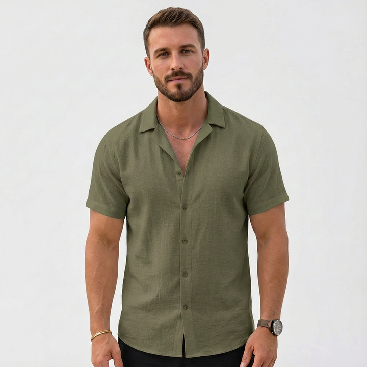 Mateo | Camisa Hombre Con Cuello Cubano Y Manga Corta | Veraniego