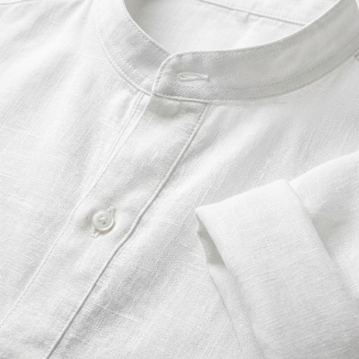 Mateo | Camisa Hombre Con Cuello Mao Y Manga Enrollada | Casual