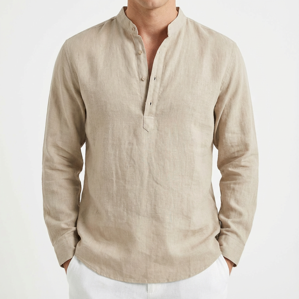 Mateo | Camisa Hombre Con Cuello Mao Y Manga Enrollada | Casual