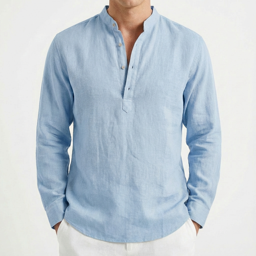 Mateo | Camisa Hombre Con Cuello Mao Y Manga Enrollada | Casual