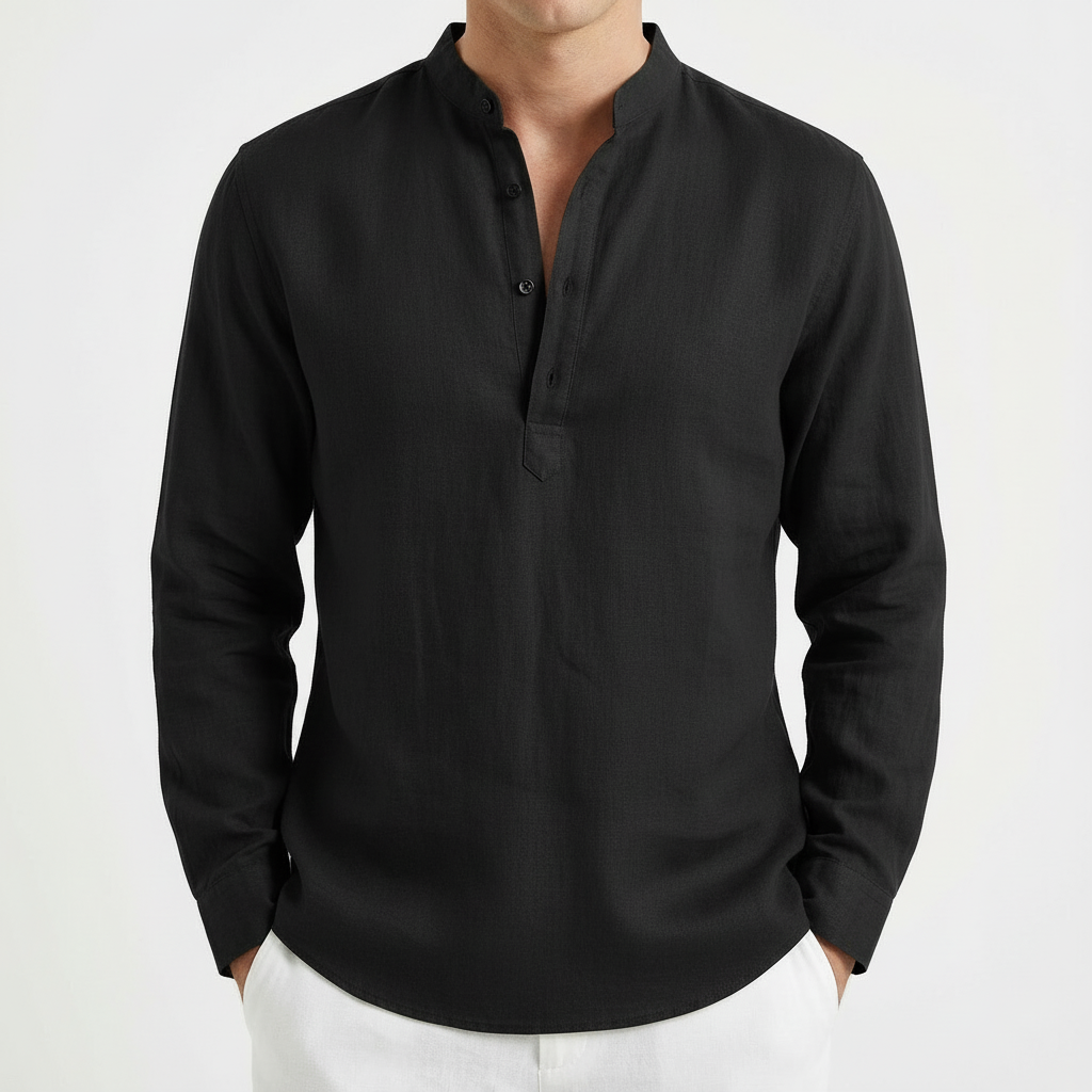 Mateo | Camisa Hombre Con Cuello Mao Y Manga Enrollada | Casual