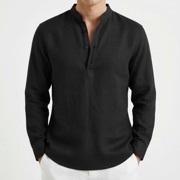 Mateo | Camisa Hombre Con Cuello Mao Y Manga Enrollada | Casual