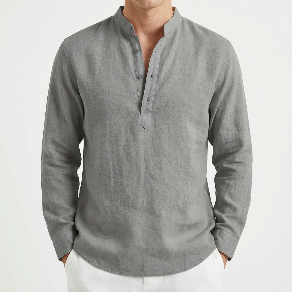 Mateo | Camisa Hombre Con Cuello Mao Y Manga Enrollada | Casual