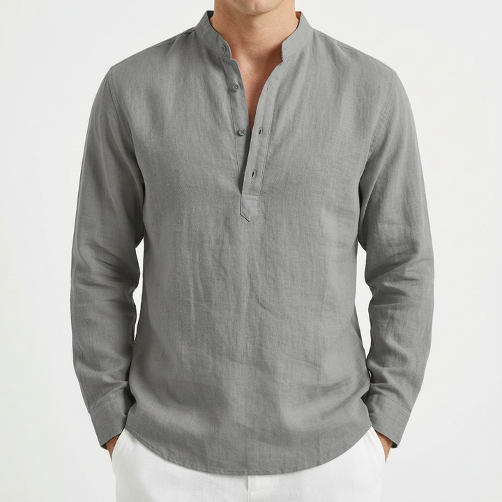 Mateo | Camisa Hombre Con Cuello Mao Y Manga Enrollada | Casual